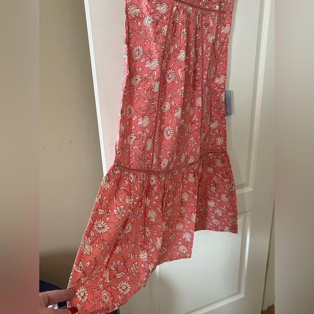 Maisie Elegant Coral Floral Dress with Crochet Trim Side Zipper Various Sizes - Picture 13 of 14
